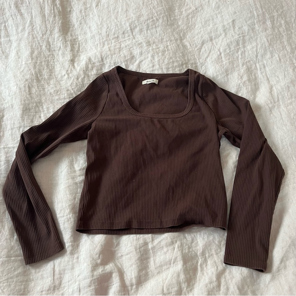 Madewell® Square-Neck Long-Sleeve Crop Tee in Sleekhold Size Large